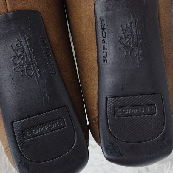 Life Stride Velocity Tan Faux Leather Almond Toe Low Wedged Heel Slip On Loafer - Picture 9 of 16